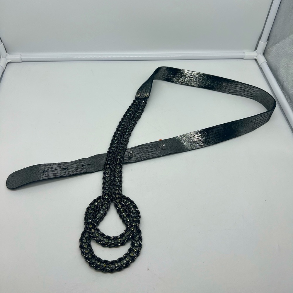 NANNI ITALY Vintage Avant Garde Metallic Silver Leather Chain Mail Belt sz 85/34
